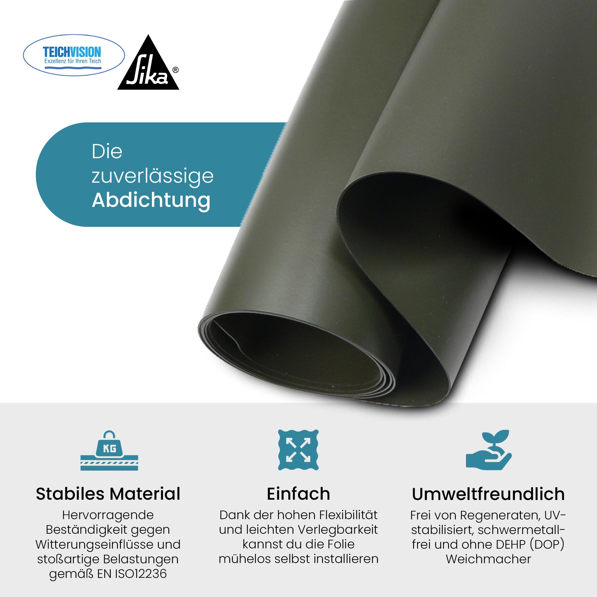 TeichVision® PVC Teichfolie 1,0 mm - Oliv - Teichbedarf24