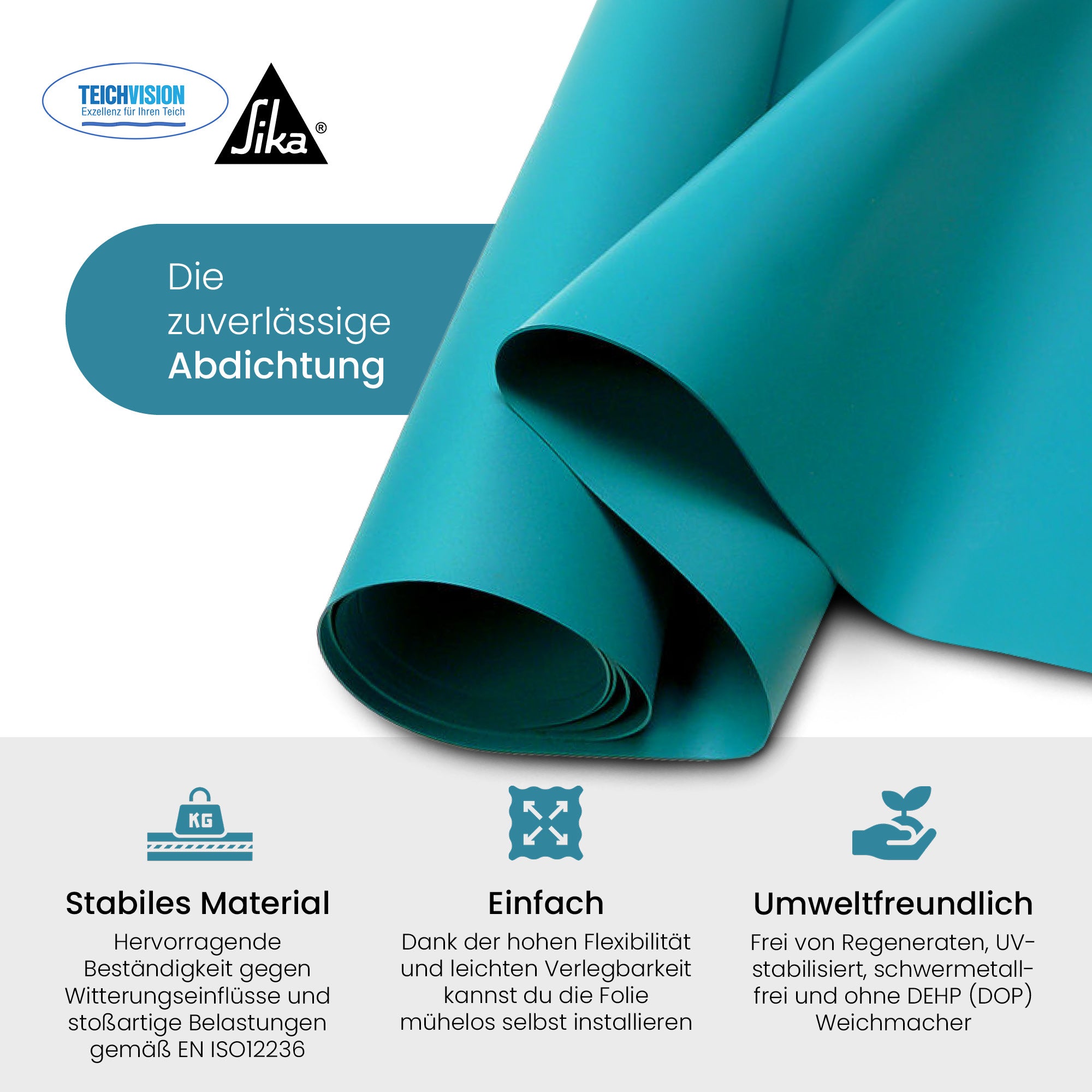 TeichVision® PVC Teichfolie 1,5 mm - Türkis - Teichbedarf24