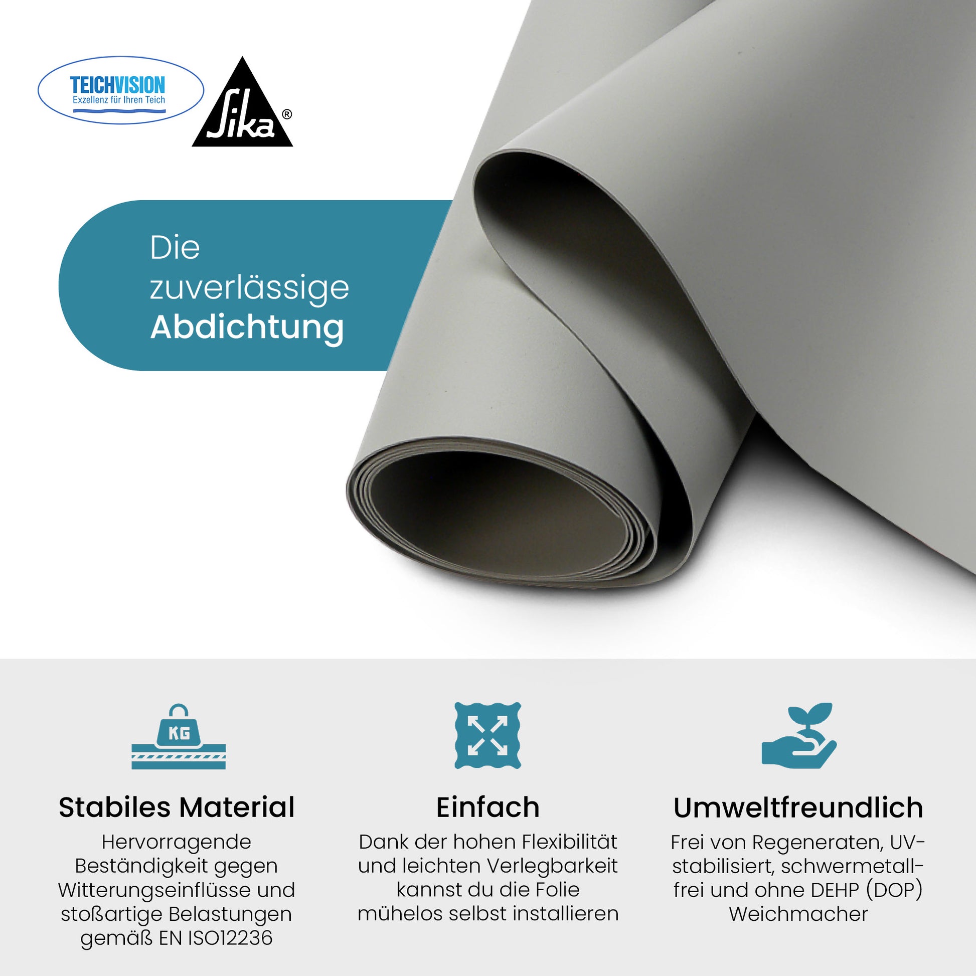 TeichVision® PVC Teichfolie 1,5 mm - Hellgrau - Teichbedarf24