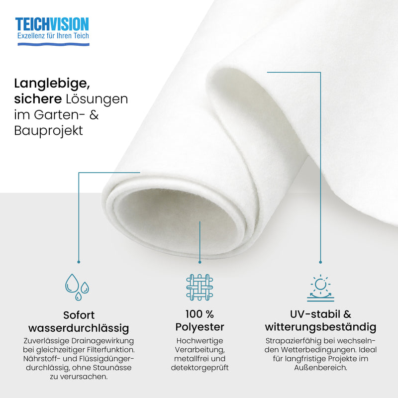 Weißes Teich- und Schutzvlies von Amarell und Fleischhauer, langlebiges Teichvlies, 300 g/m², für Teich- und Schutzanwendungen