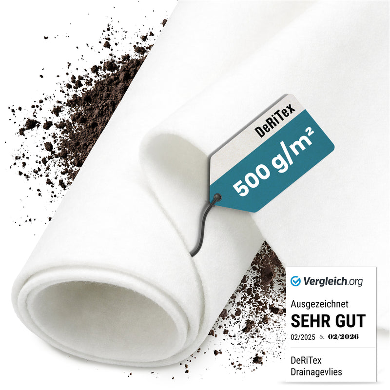 DeRiTex Drainagevlies und Filtervlies, 500 g/m², Premium, für Bauprojekte, in gelber Farbe, auf Baustelle ausgelegt