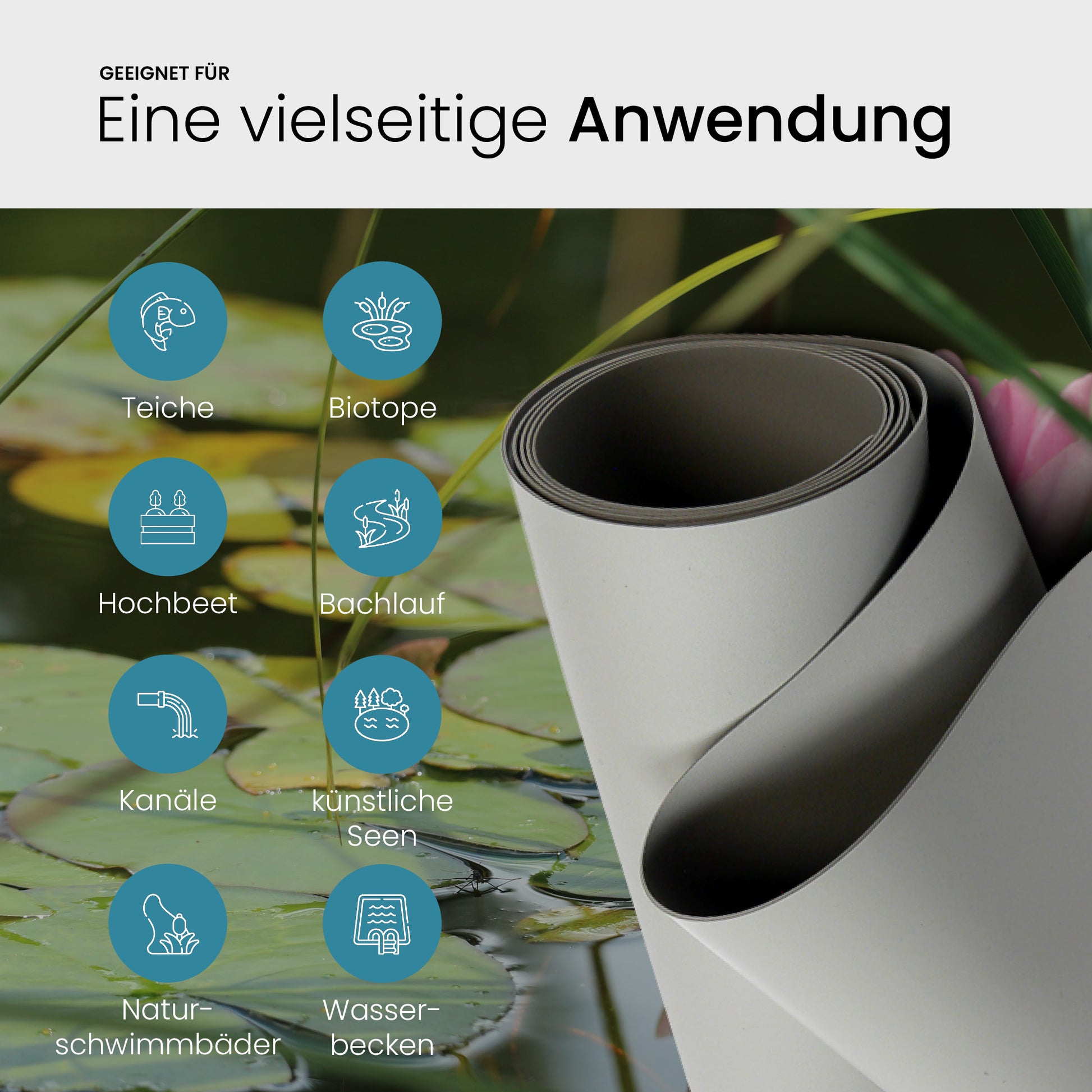 TeichVision® PVC Teichfolie 1,5 mm - Hellgrau - Teichbedarf24