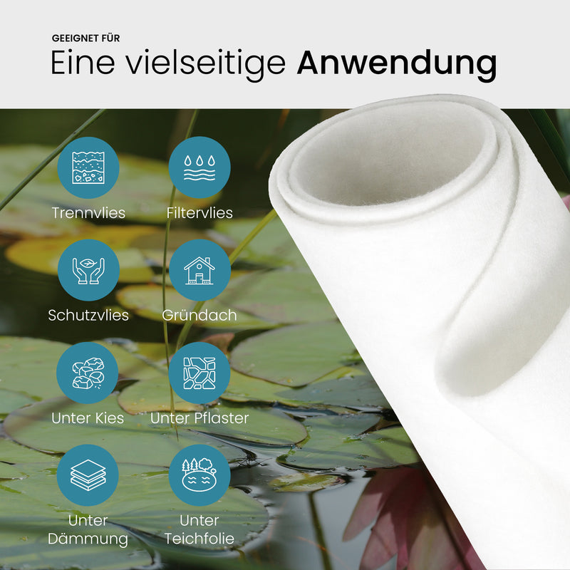 Weißes Teich- und Schutzvlies von Amarell und Fleischhauer, Premium 300g/m², für Teiche und Gartenbau, langlebiges Schutzvlies
