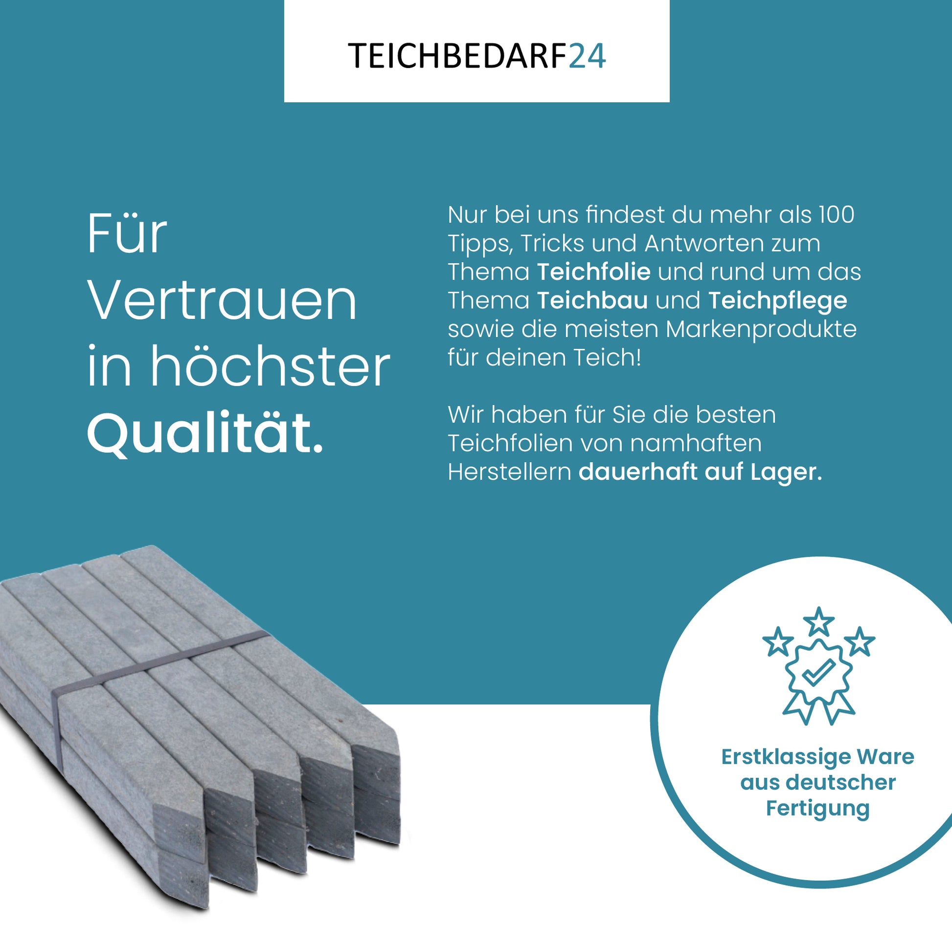 TeichVision Teichrandband mit Befestigungspfählen, flexible Wasserpflanzensicherung für Teiche, robuste Befestigungen für Teichränder