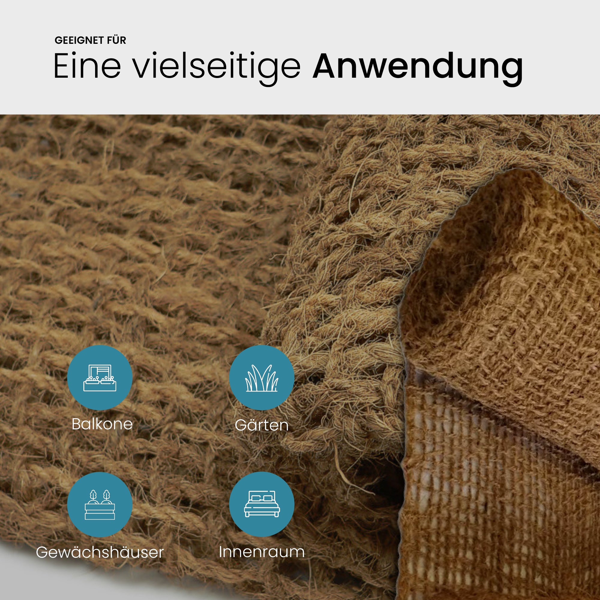 Drei TeichVision Pflanztaschen aus Kokos, ca. 100 cm breit, für Teiche und Wasserpflanzen, auf einem natürlichen Hintergrund.
