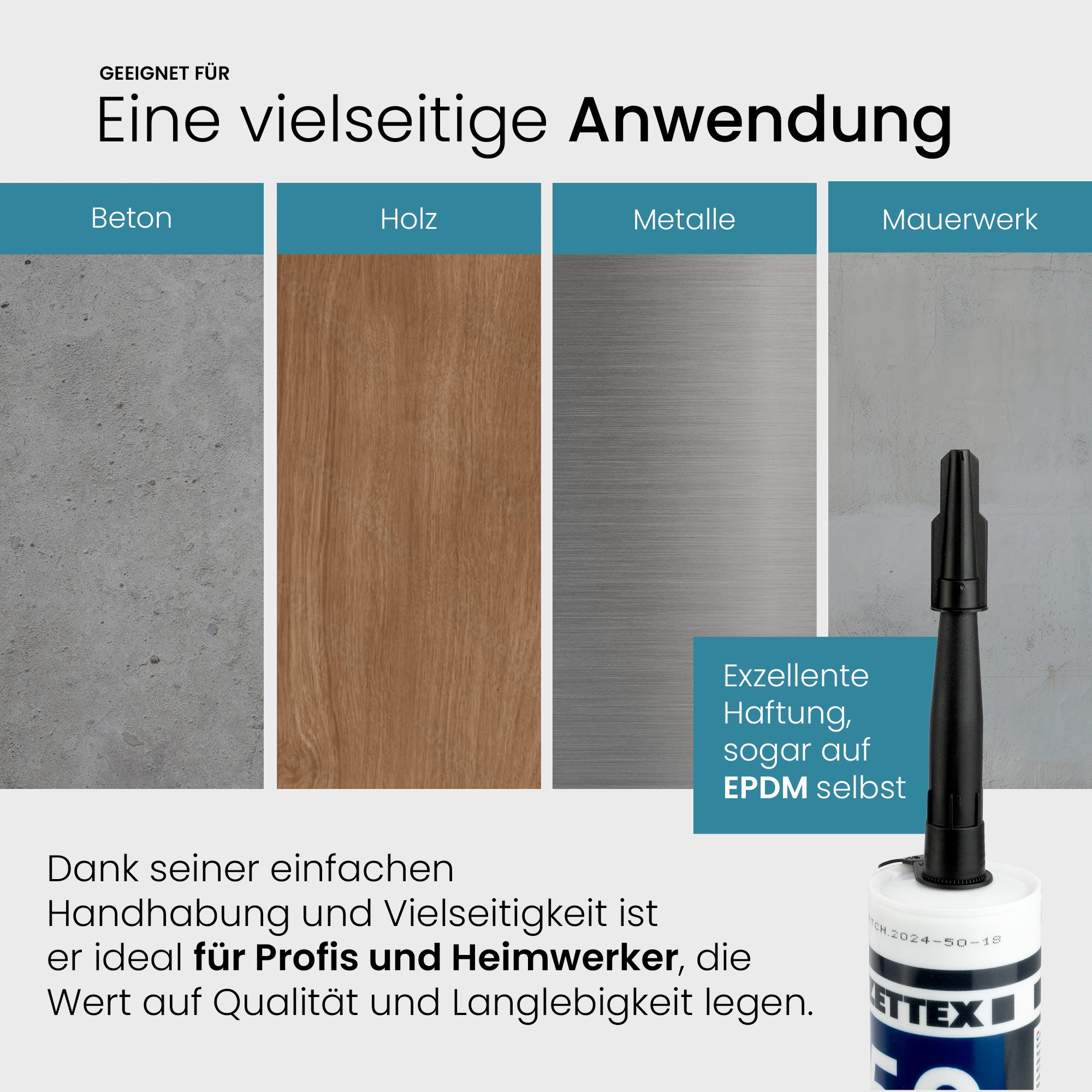 Schwarzer Zettex MS50 MS-Polymer Abdichtungskleber für Allzweck-Dichtungen, sichtbarer Kleber im Bild