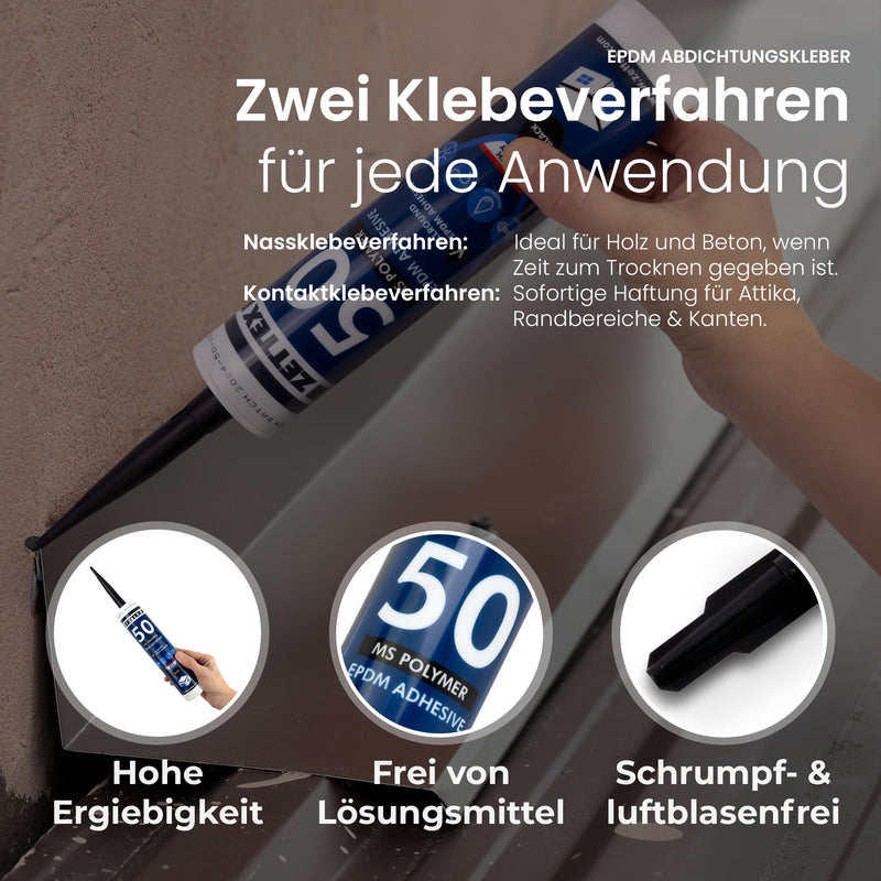 Schwarzer Zettex MS50 Allzweck MS Polymer Abdichtungskleber in Kartusche, ideal für vielseitige Dichtungs- und Klebearbeiten