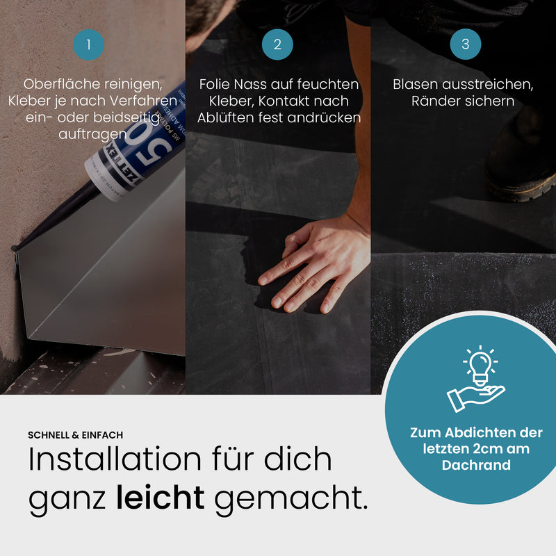 Schwarzer Zettex MS50 MS-Polymer Abdichtungskleber auf einer Oberfläche, vielseitiger Allzweck-Kleber für verschiedene Anwendungen.
