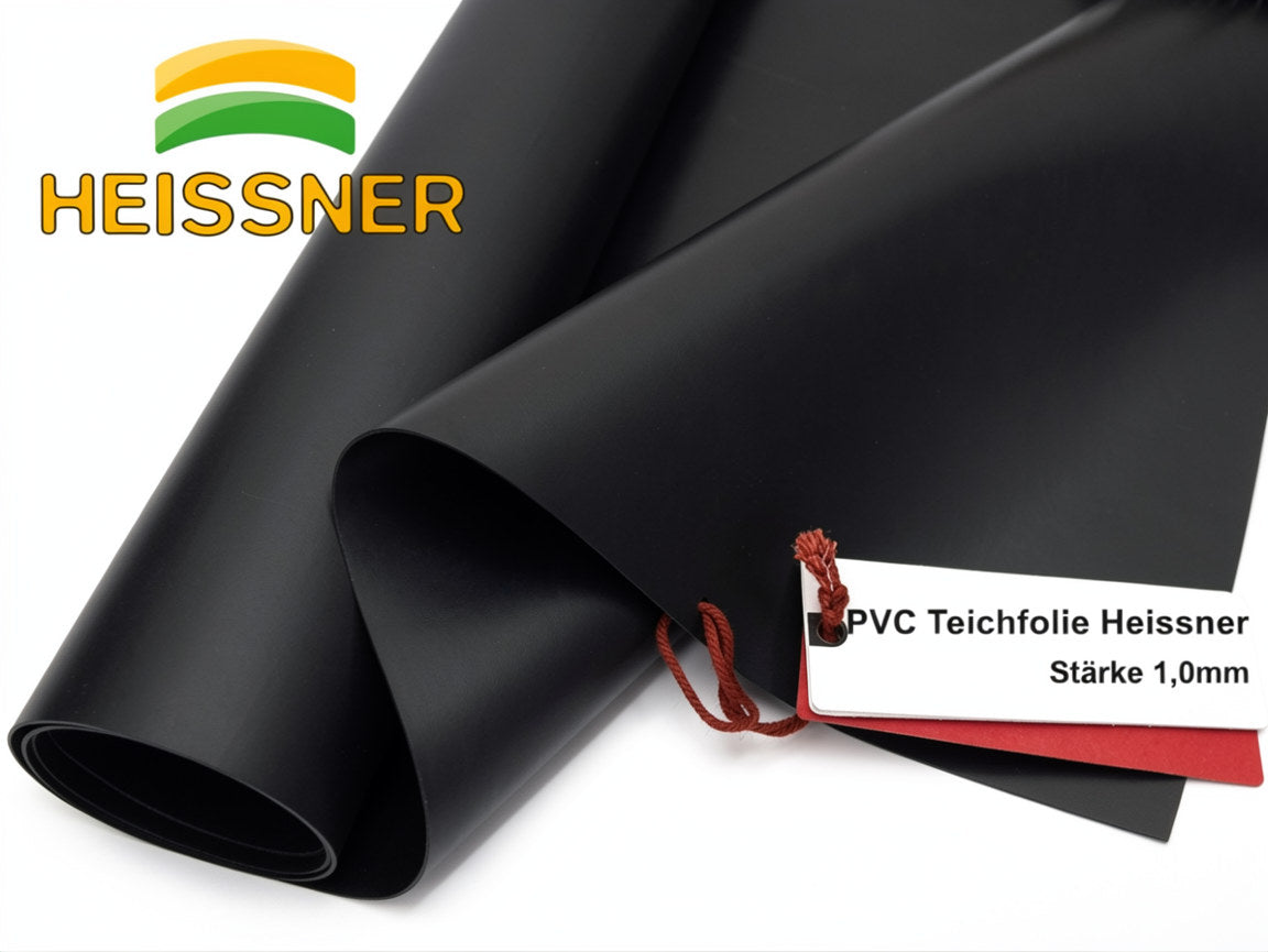 Heissner PVC-Teichfolie 1,0 mm aus langlebigem PVC für Teiche, sichtbar aus dem Bild, in neutraler Umgebung ausgerollt.