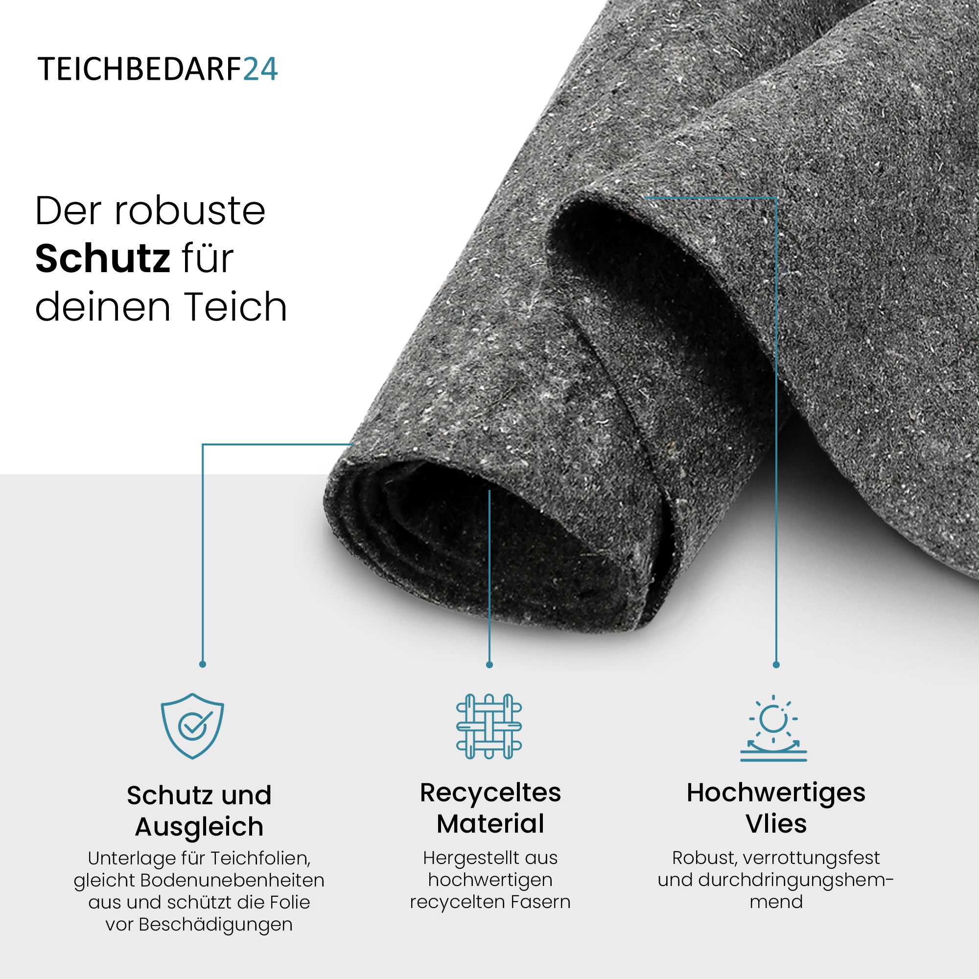 TeichVision Teichvlies, Schutzvlies Classic 500g/m² - grau - Teichbedarf24