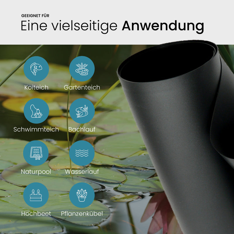 Schwarze PVC-Teichfolie TeichVision Eco Premium 1,0 mm, phthalatfrei, langlebige Teichfolie für Gartenteiche