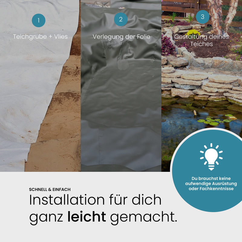 Schwarze PVC-Teichfolie TeichVision® Eco Premium 1,0 mm, phthalatfrei, langlebig und umweltfreundlich für Gartenteiche