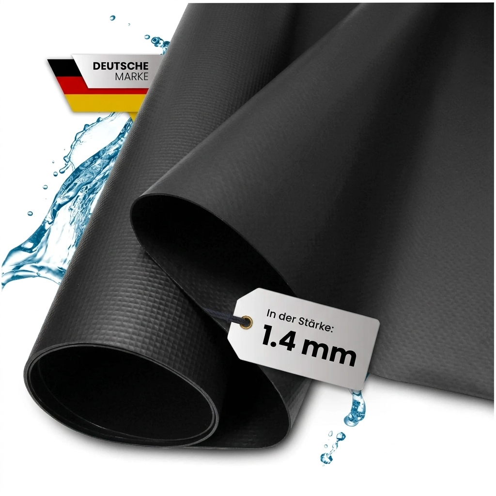 Schwarz verstärkte PVC-Teichfolie von TeichVision, 1,4 mm dick, widerstandsfähiges Gewebe, für Teichbau und Teichabdichtung