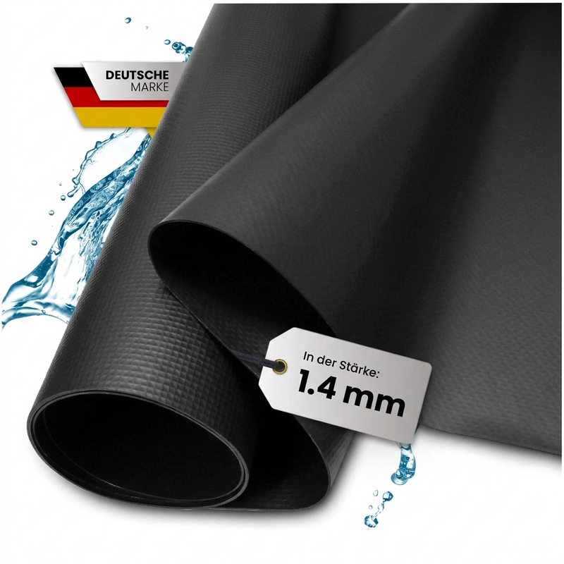 Schwarz verstärkte PVC-Teichfolie von TeichVision, 1,4 mm dick, widerstandsfähiges Gewebe, für Teichbau und Teichabdichtung
